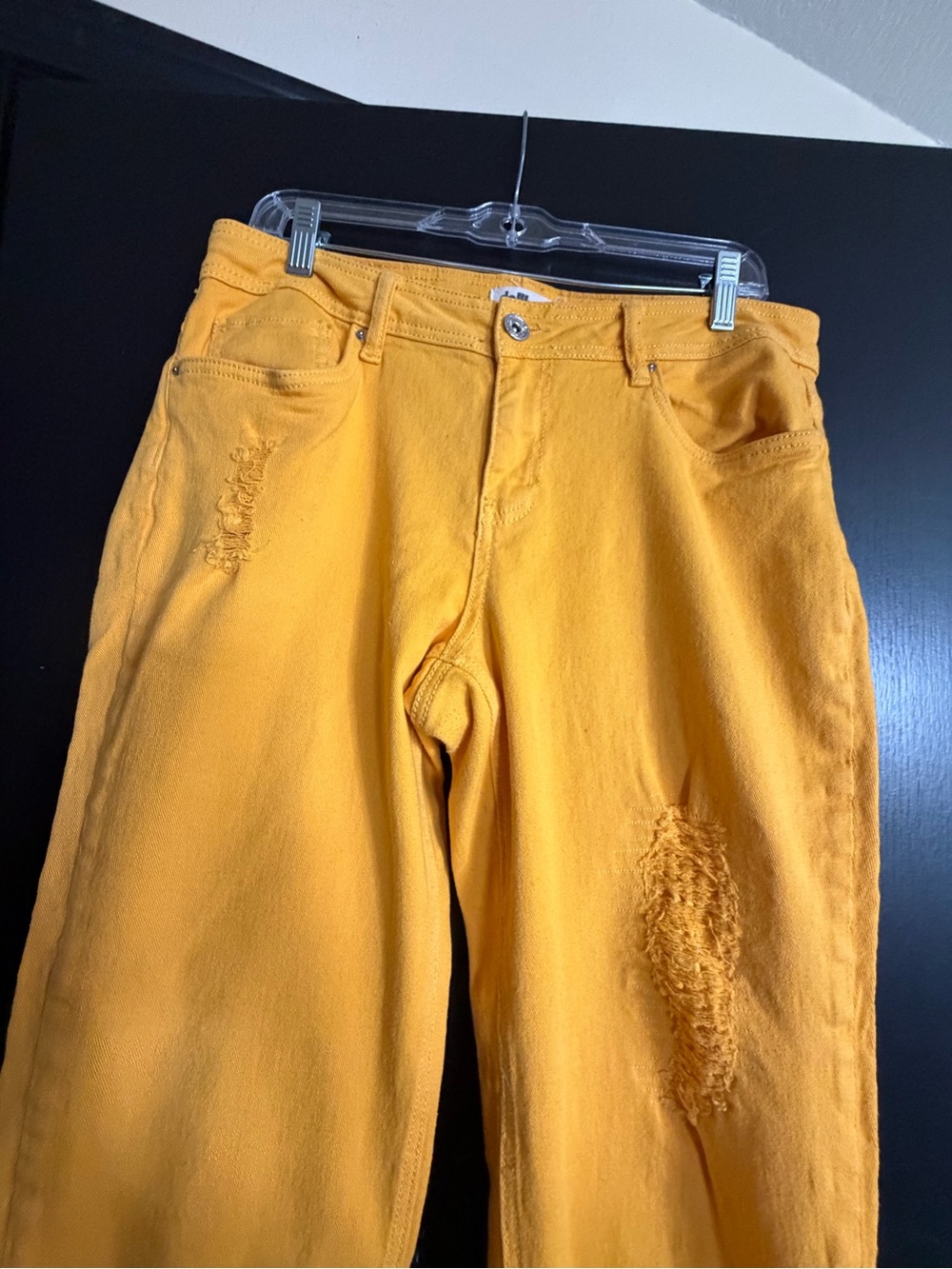 Dollhouse Bright Yellow Straight-Leg Distressed Jeans